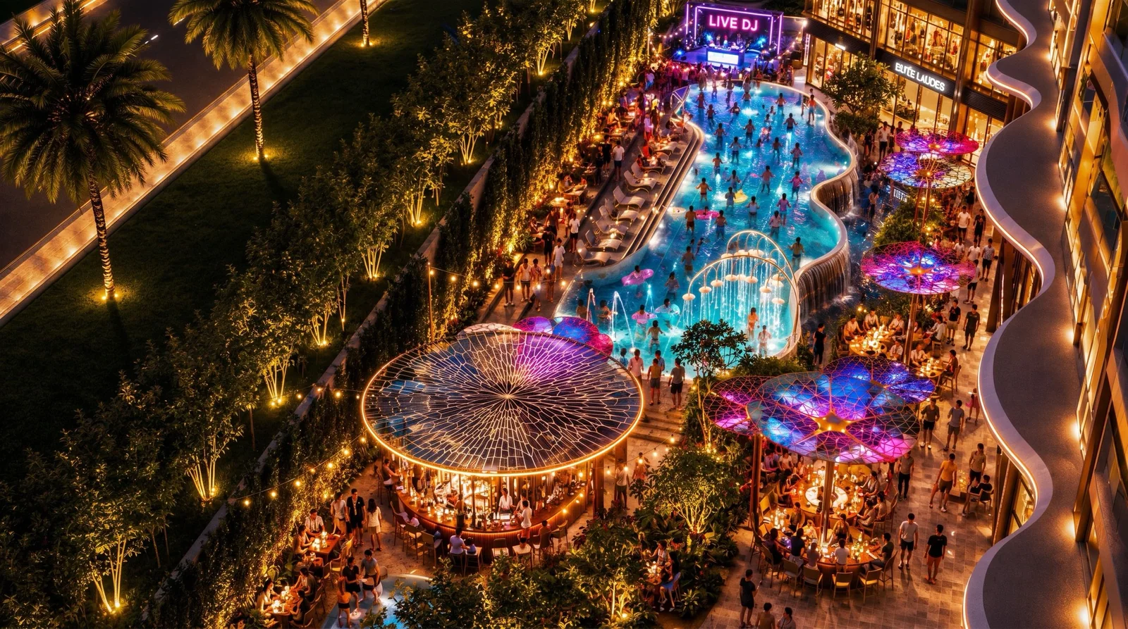 Beach club và hồ bơi trong quần thể