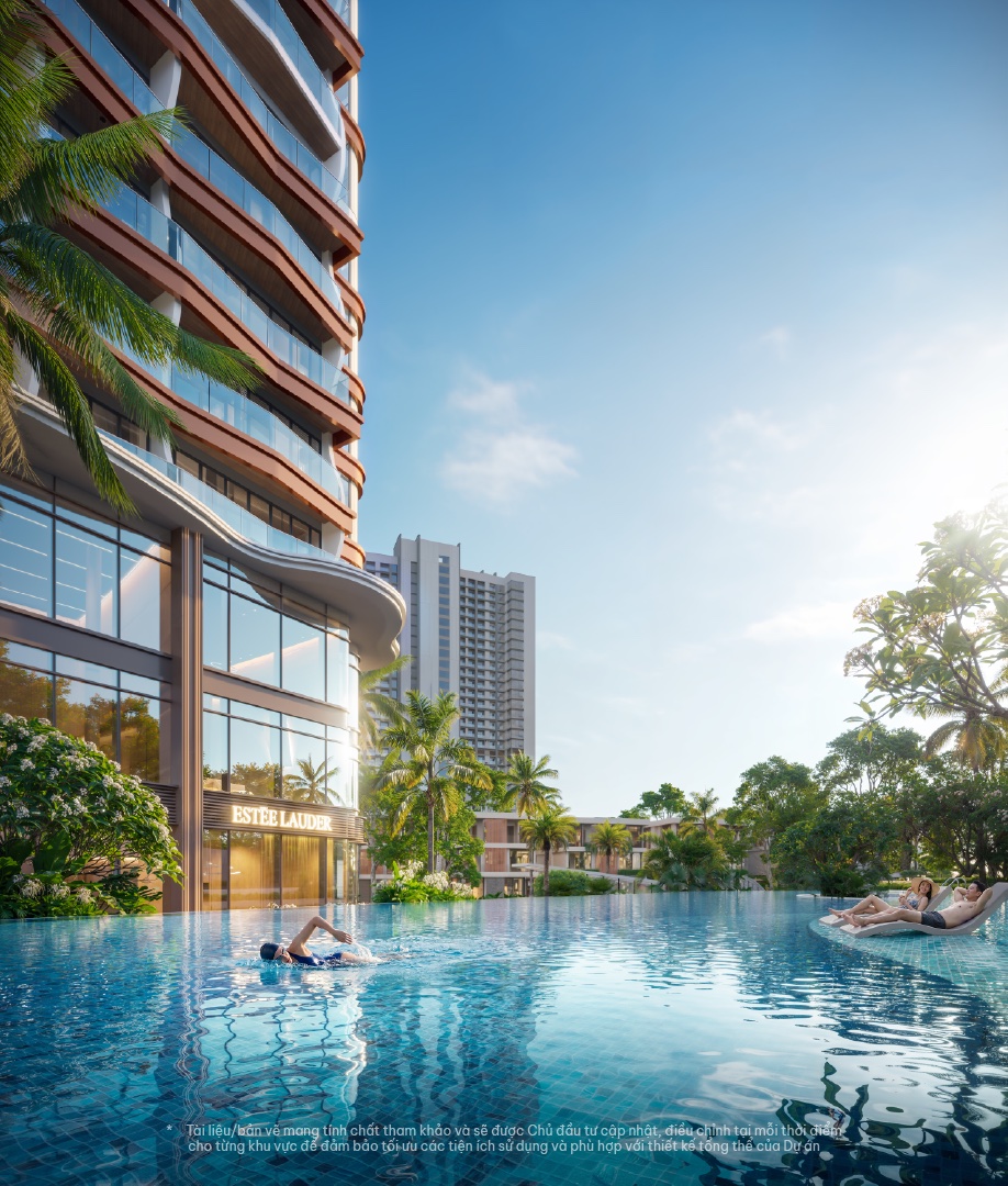 Bể bơi và khối đế thương mại thực tế tầng 1-2 Vega Alora Residences